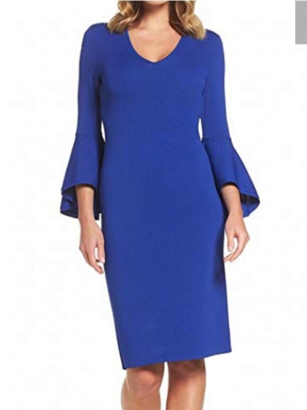 Eliza J Royal Blue 3/4 Bell Ruffle Sleeve Dress Bodycon Cache
